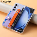 For Samsung Z Fold 5 Wallet Wristband Transparent Case for Samsung Galaxy Z Fold 5 fold 5 Pen Card Holder Bracket Stand Cover