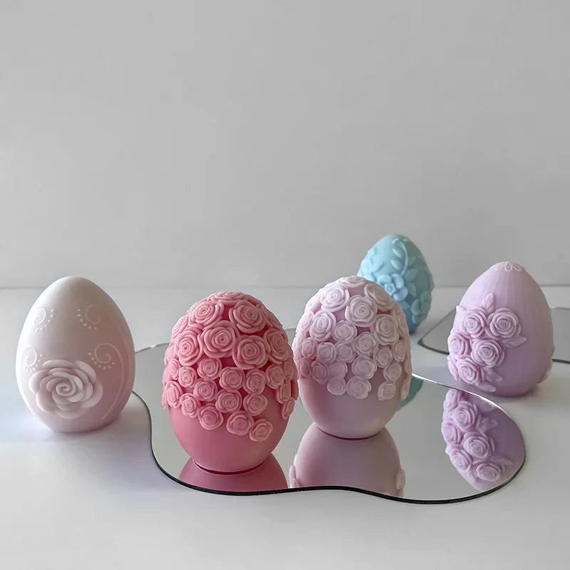 3D Creative Easter Eggs Silicone Mold DIY Flower Butterfly Egg Aroma Candle Plaster Ornaments Mould Easter Decor Crafts Molds