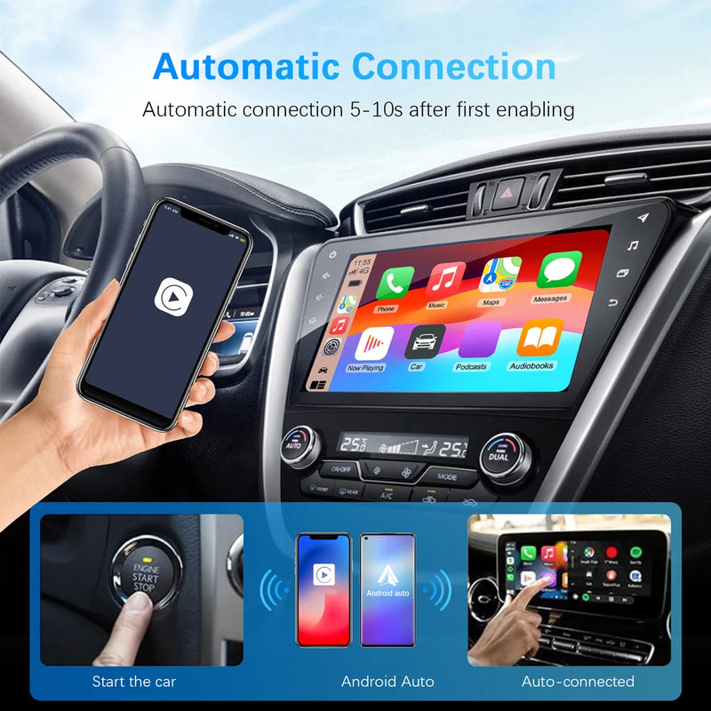 2 in 1 Wireless Carplay Android Auto Adapter Wired To Wireless Mini USB Dongle for Cars with Factory Wired CarPlay Android Auto