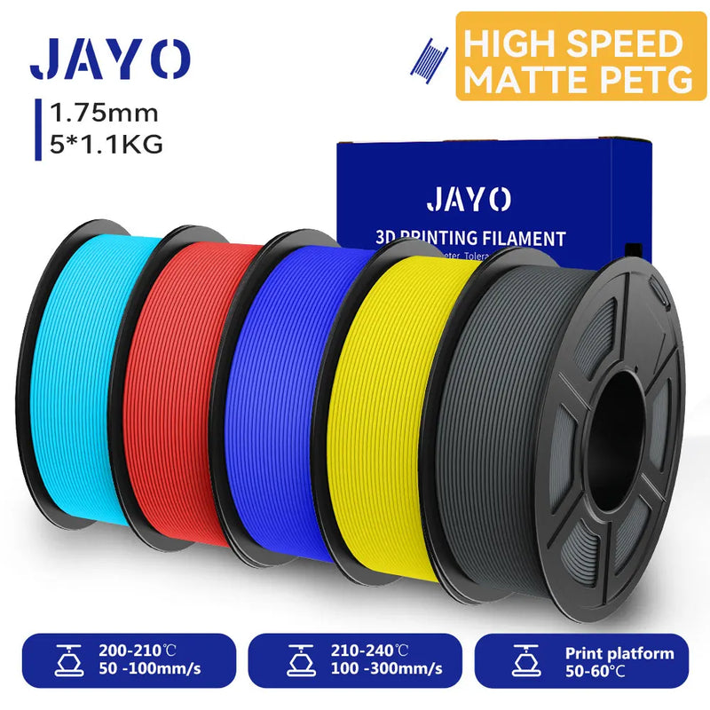JAYO PETG 3D Filament 1.75MM High Speed PETG 3D Printer Filament 4Rolls High Flow Speedy Matte Effect 3D Printing Mateials