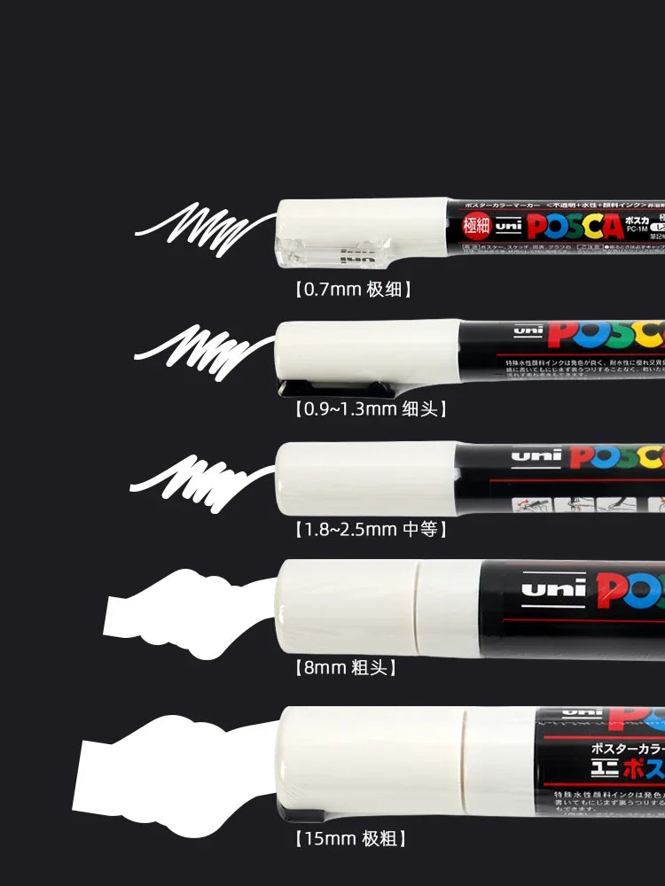 1Pc Japan UNI POSCA Acrylic High Gloss Marker Pen Waterproof Quick Drying Black Gold Silver White Student Supplies