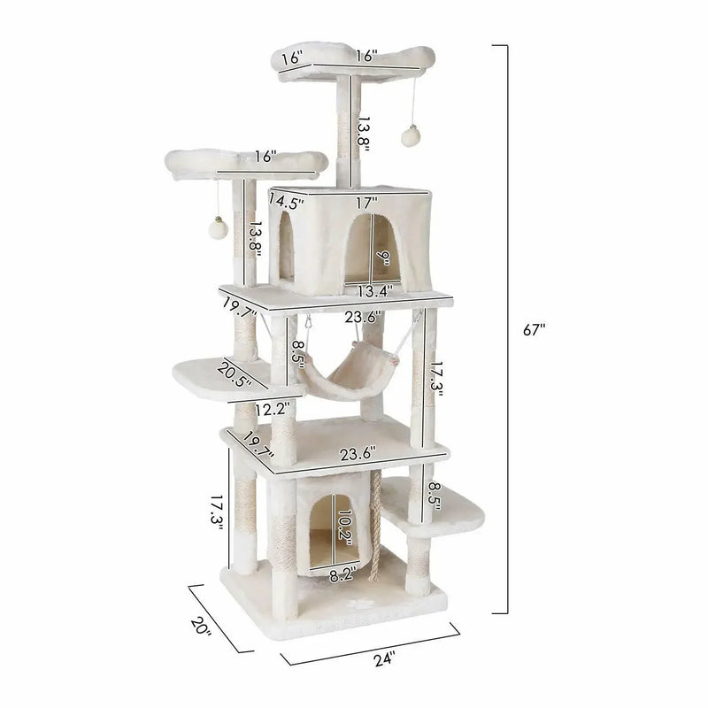Cat Tree 170cm Tower Condo Furniture Scratch Post for Kittens Pet House Play for Indoor Cats, Plush Multi-Level Cat Condo