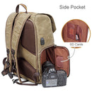 Photography Retro Waterproof Batik Canvas backpack w USB Port fit 15.6inch Laptop Men Camera Bag Carry Case for Canon Nikon DSLR