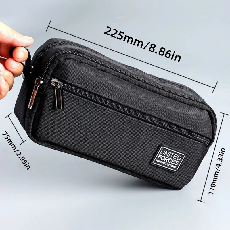 portable three-layer large capacity pencil bag boy canvas pen case school office supplies storage bag waterproof stationery bag