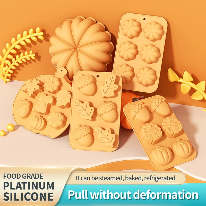 Pumpkin Leaf Silicone Molds Thanksgiving Fall Theme Ice Cream Molds for Making Soap Muffins Chocolates Squirrels Cake Decoration