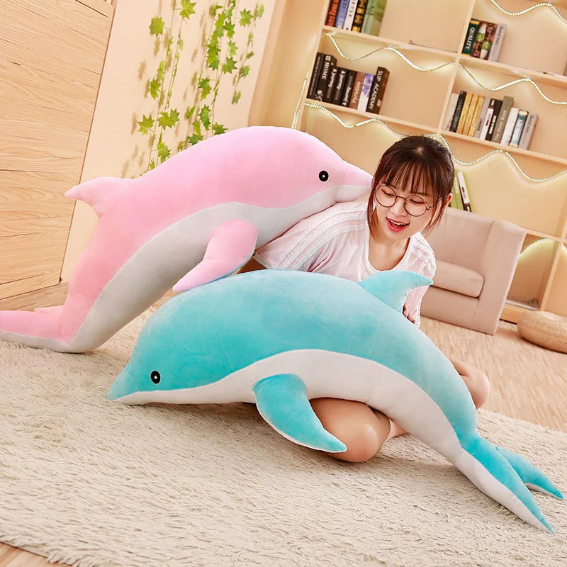 Large Plush Dolphin Toys Stuffed Sea Animal Cute Girls Dolls Baby Sleeping Pillow Christmas Birthday Halloween Gift For Children