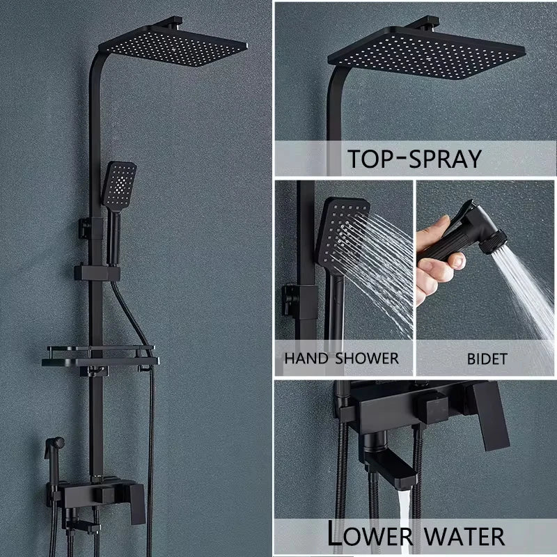 Black/Chrome ABS Shower Faucet Bathroom Shower Mixer Crane Rotatable 15CM Long Spout Rain Shower Set Shower Spray Shower