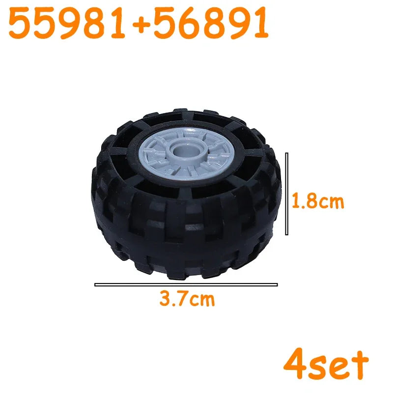 Car Truck Wheels Hub Bricks MOC Technical Tire Wheel Cross Hole Set Motorcycle Tyre & Rim Construction Building Blocks