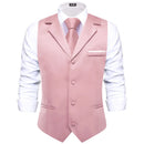 Hi-Tie Solid Black V-neck Men Vest With Tie Jacquard Tuxedo Dress Waistcoat Adjustable Jacket Casual Business Party Fashion