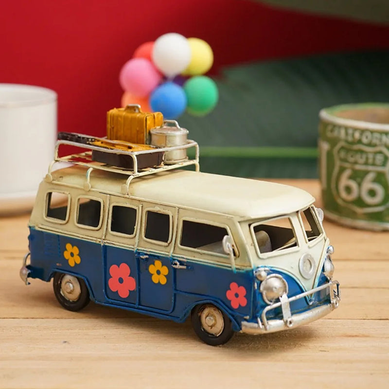 Retro Campervan Model Nostalgic Old Object Large Metal Iron Art Bus Piggy Bank Gift Desktop Decoration Camper Van Model Bar