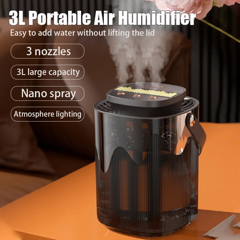 3L Air Humidifier Portable Small Aroma Diffuser 3 Spray Ports Large Capacity usb umidificador Home Essential Oil Cool Mist Maker