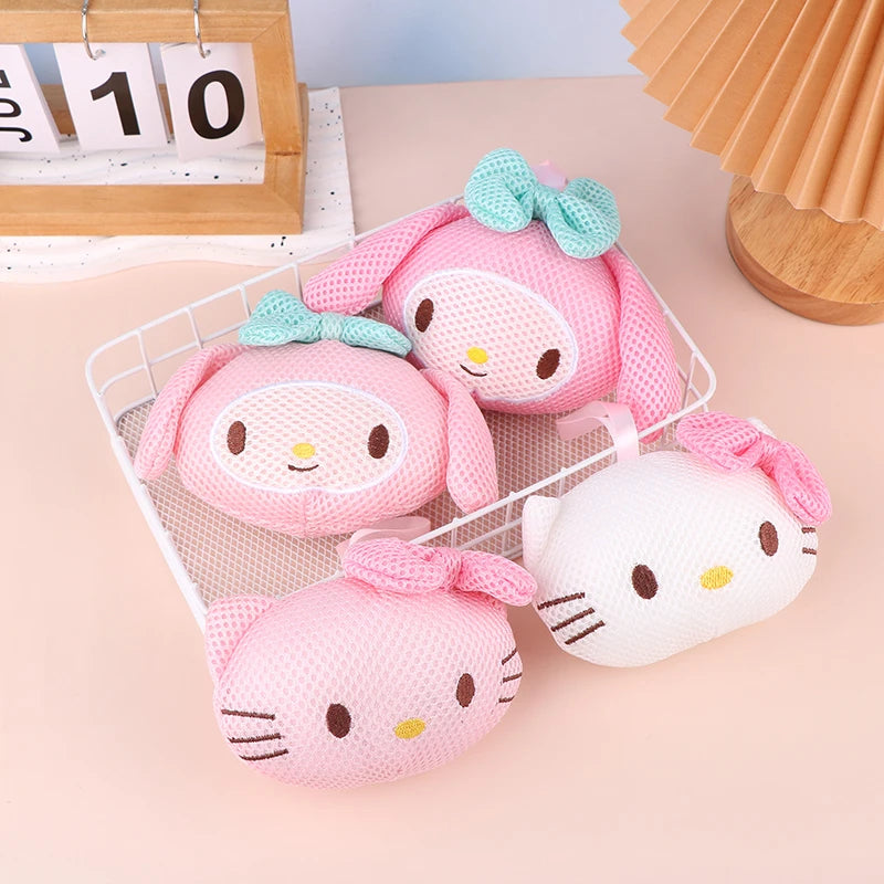 Cute Sanrios HelloKittys My Melody Soft Mesh Shower Sponge Balls Shower Puffs Body Cleaning Exfoliating Scrubs Bathroom Products