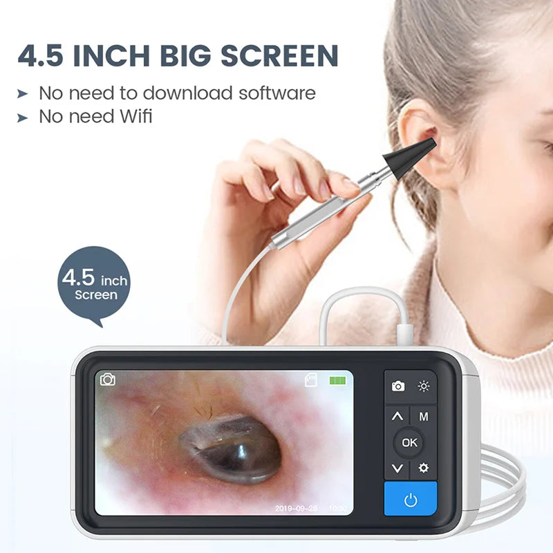 Digital Otoscope with 4.5 Inches 1080P 3.9mm Ear Camera with 6 LED Lights Ear Wax Removal Tool with 32GB Card For Child Adults