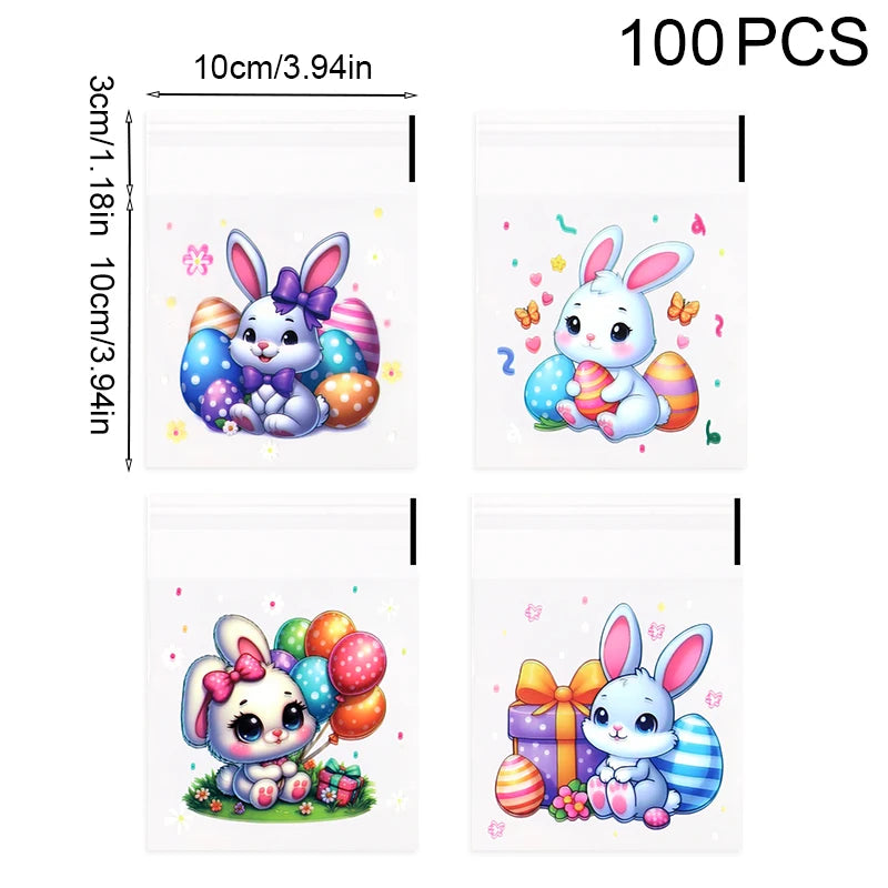 50/100pcs Easter Gift Bags Easter Candy Cookie Bags Rabbit Eggs Dessert Gift Packaging Pouches 2025 Happy Easter Party Supplies