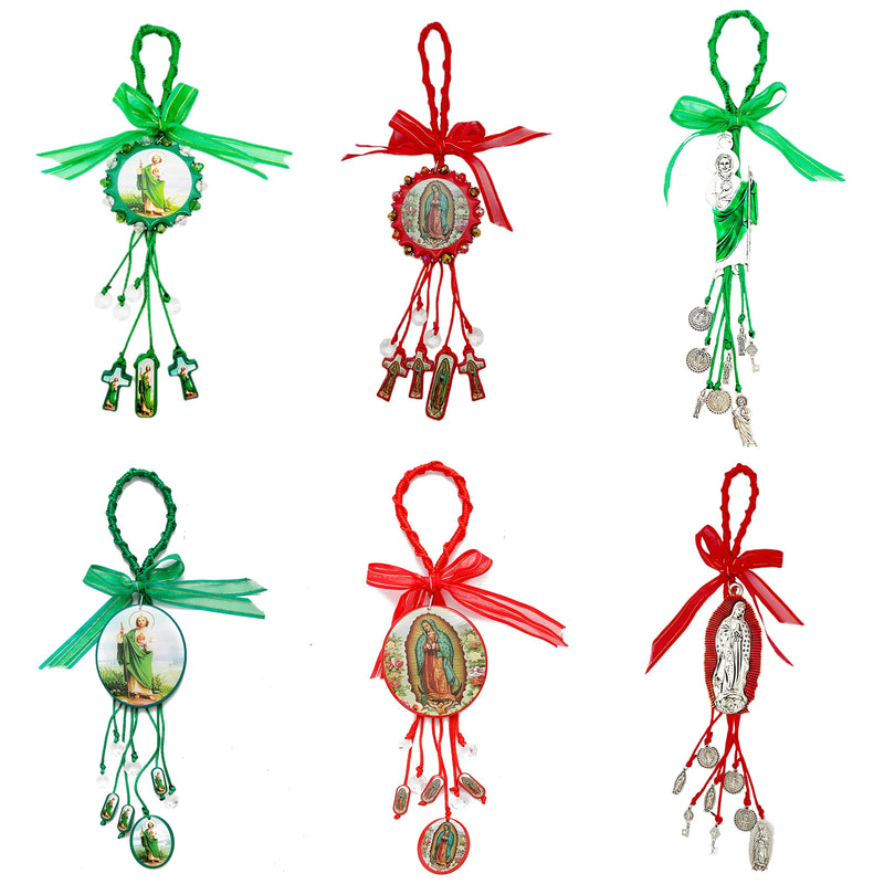 1Pc Wooden Cross Pendant Easter Gift Catholic Wooden Virgin Mary / Saint Jude Protection Blessing Charm Car Hanging Charm for Me