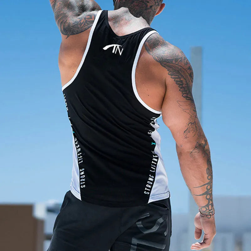 Quick Dry Sleeveless T-Shirt Men Running Sport Skinny Short Tee Shirt Male Gym Fitness Bodybuilding Workout Tee Tops Breathable