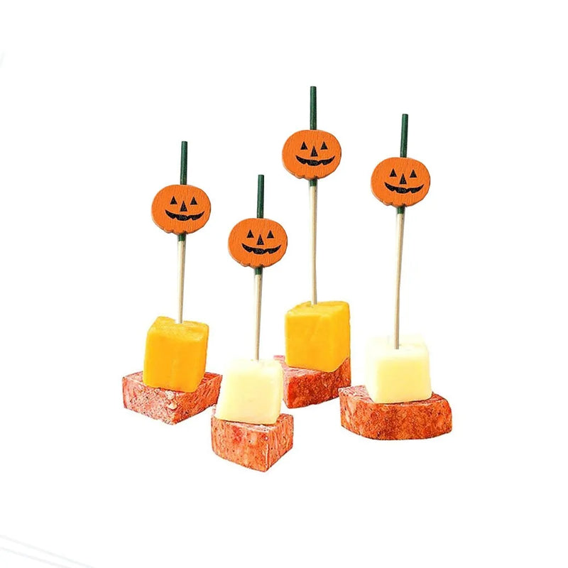 Multifunctional Hygienic Halloween Pumpkin Bamboo Skewers Natural Material Skull Bamboo Stick Smooth Surface Toothpick