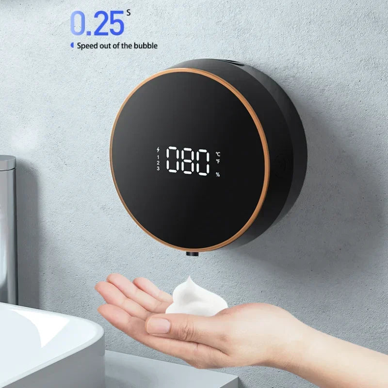 Automatic Wall Mounted Soap Dispenser Foam Smart Induction Hand Washer with Temperature Digital Display Touchless Sensor