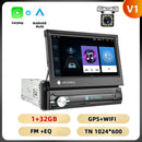 Podofo 1Din 7 ''Car Multimedia Player 8 + 128G 8Core Car Radio Carplay Android Car WIFI GPS Navigation Retractable Screen Stereo