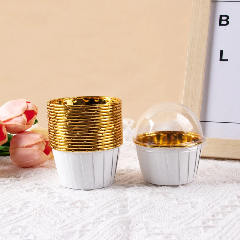 25/50pcs Foil Cupcake Liners with Dome Lids Mini Aluminum Foil Baking Cups Muffin Liners Tins for Wedding Birthday party decor