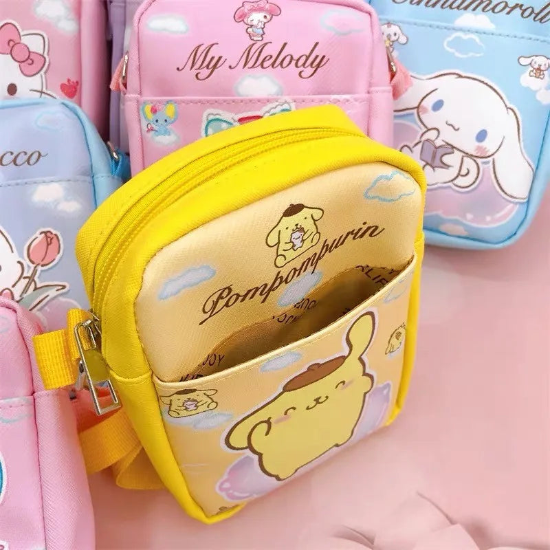 Sanrio Hello Kitty Shoulder Bag Kawaii Cute Cinnamoroll My Melody Kuromi Earphone Phone Storage Bags PU Crossbody bag Girl Gift