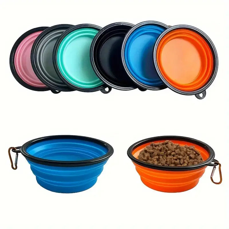 Collapsible Pet Silicone Dog Food Water Bowl Outdoor Camping Travel Portable Folding Pet Supplies Pet Bowl Dishes with Carabiner