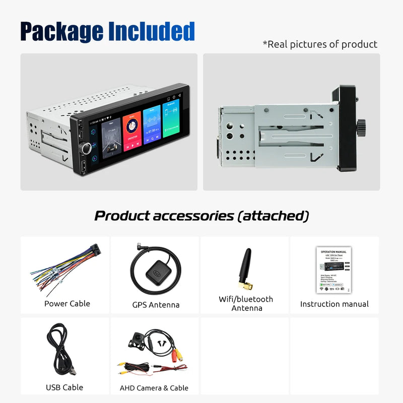 ESSGOO Single 1DIN 6.86" Android 14 4+64G Universal Car Stereo Radio CarPlay Android Auto Bluetooth USB Type-C Wifi FM GPS Navi