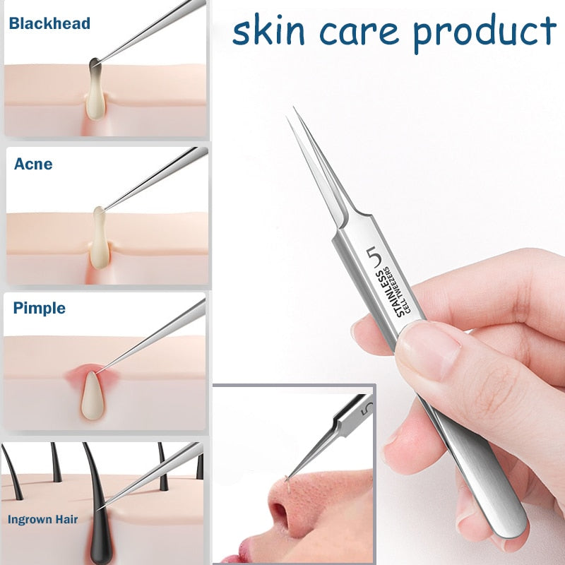 German Ultra-fine No. 5 Blackhead Remover Tweezer Beauty Salon Face Skin Care Tool Pimple Ingrown Hair Clip Black Dots Remov Acn