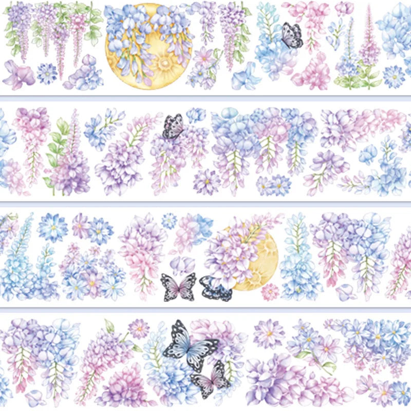 Wisteria Flower PET Tape Butterfly Decorative Tapes Sticker for Diary Scrapbooking Materials Cards Making Washi Tapes