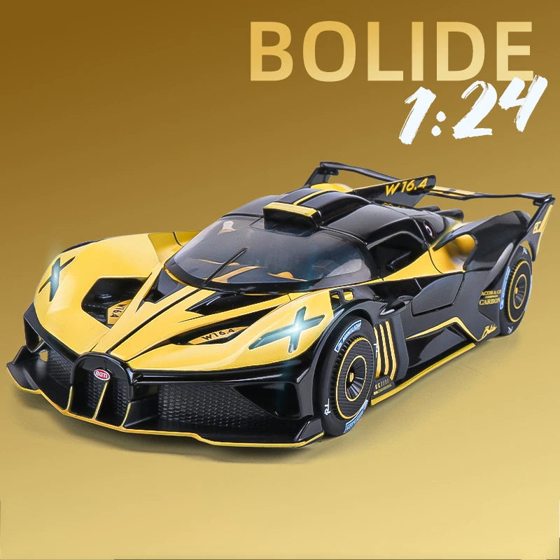1:24 Bugatti Bolide Alloy Sport Car Model Diecast Sound And Light Pull Back  Toy Collecting Hobbies Children's Birthday Toy Gift