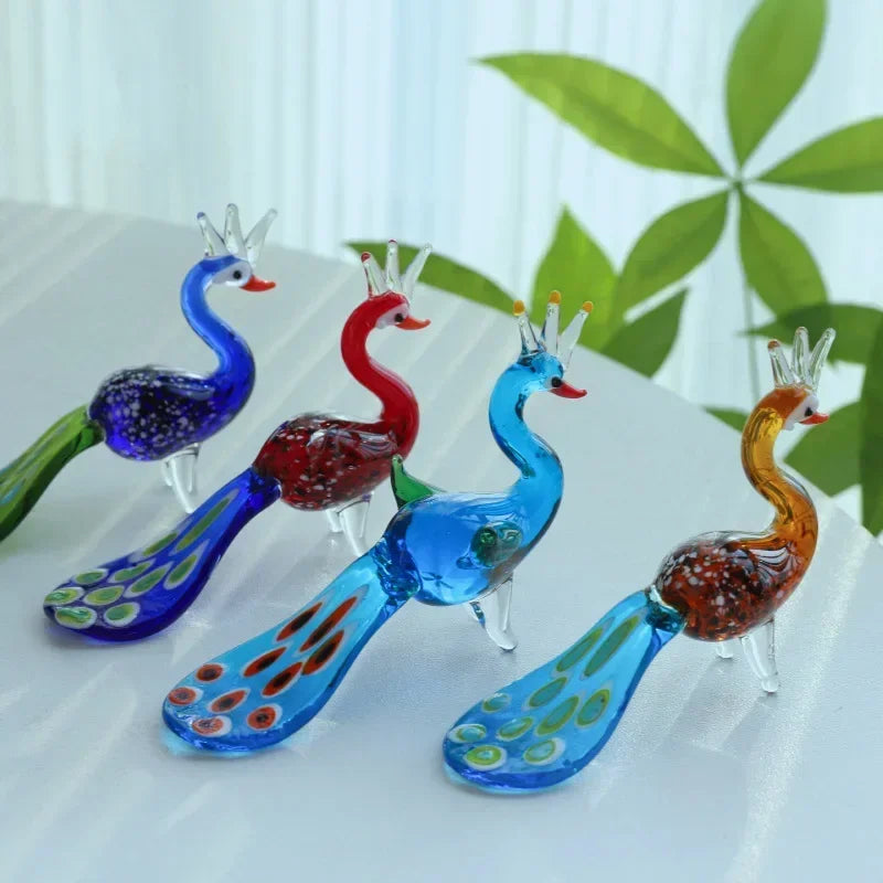 Creative Handmade Glass Peacocks Hedgehog Birds Animal Ornaments Home Tabletop Study Bedroom Decoration Festivals Gifts Crafts