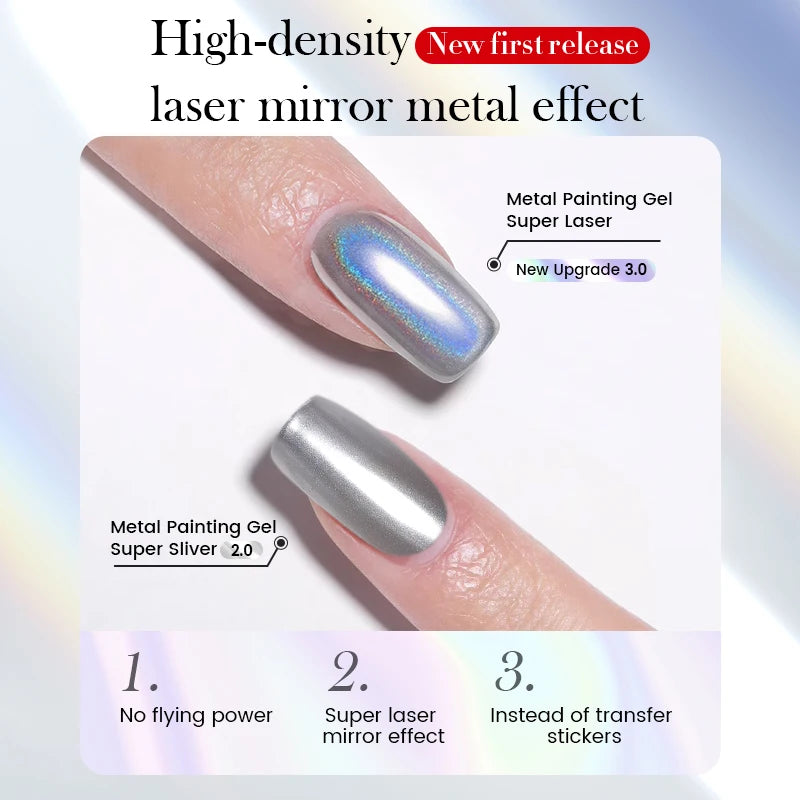 BORN PRETTY Glitter Silver Mirror Metallic Painting Gel Polish Soak Off Super Laser Bright Gel Manicure Flower Drawing UV Gel