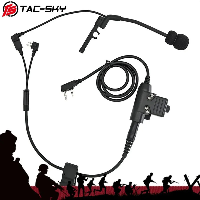 TAC-SKY outdoor hunting tactical headset Y cable set adapter Compatible with U94 PTT For Peltor PTT and COMTAC microphone