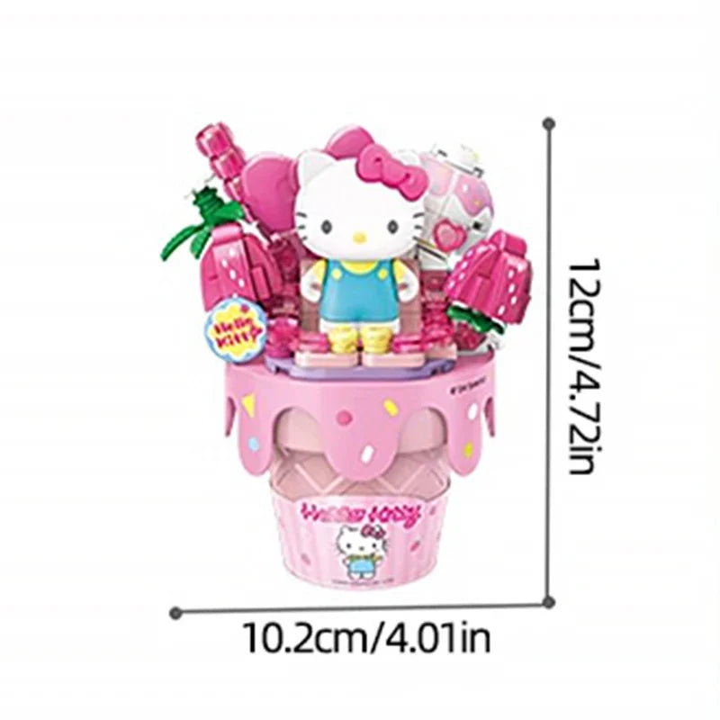 Sanrio Series Ice Cream Cone Building Blocks Hello Kitty Kuromi Pochacco Cinnamoroll Bricks Model Desktop Display Kids Toys Gift