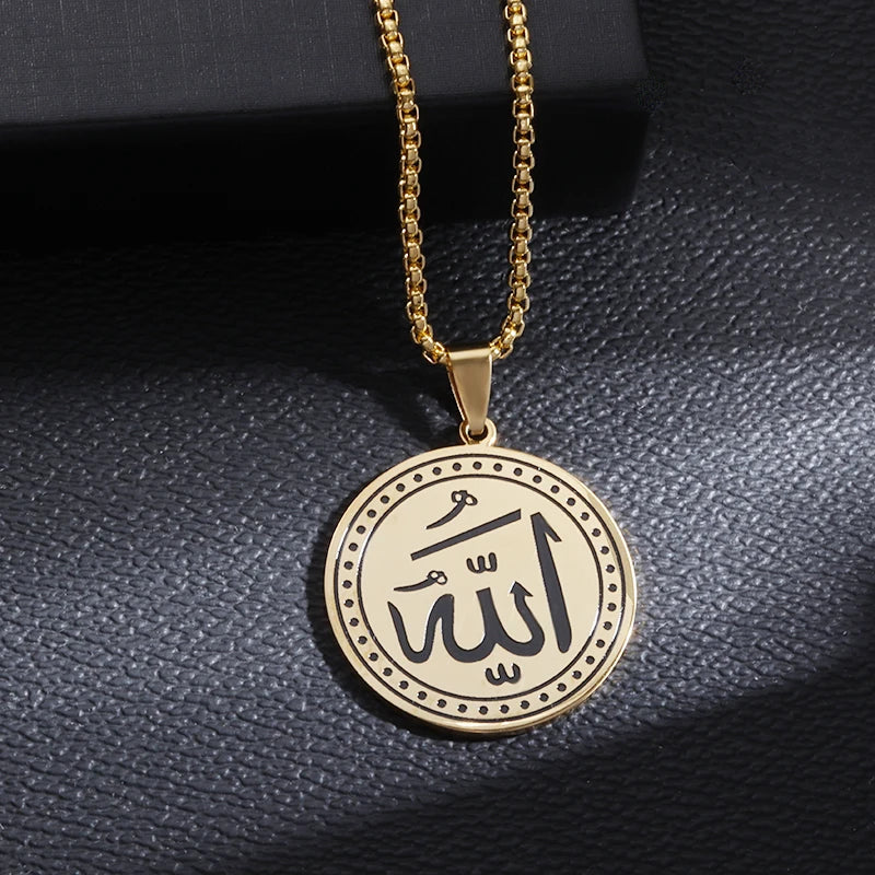 Classic Lucky Arabian God Allah Pendant Stainless Steel Necklace Ladies Islamic Muslim Charm Amulet Jewelry Gift Wholesale