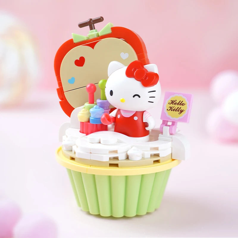 New Keeppley Sanrio Building Block Kuromi Gemini Hellokitty Cartoon Ice Cream Cake Decoration Model Children's Toy Birthday Gift