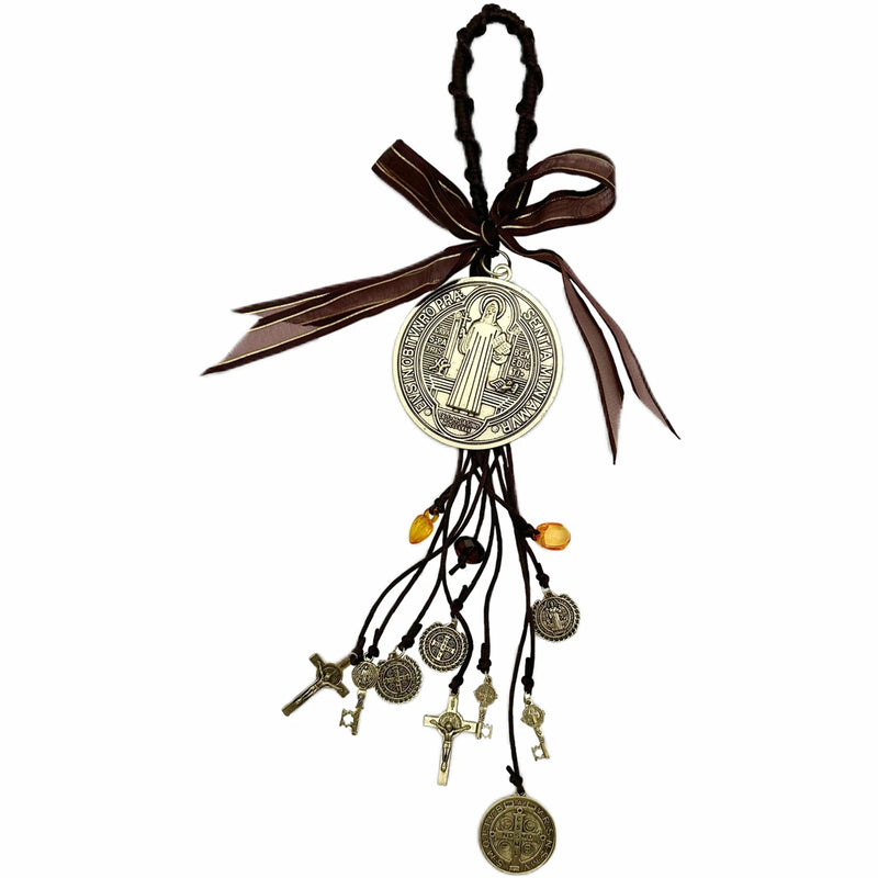 Saint Benedict Medal Protection Blessing Charm Pink Enamel Double Side Catholic San Benito Medalla Cross Charm Easter Gift