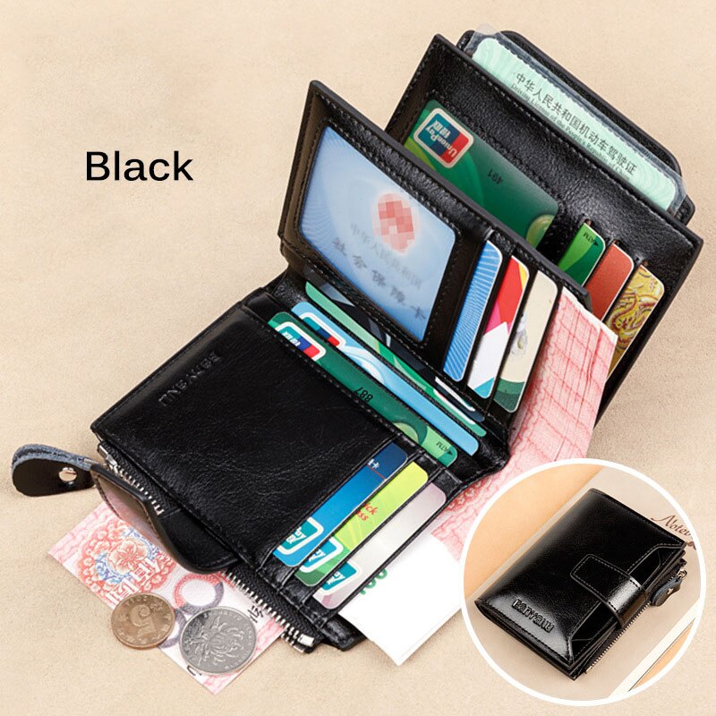 Fahion Women Genuine Leather Wallet RFID Blocking Short Multi Function Large Capacity Zipper Coin Purse Money Clip