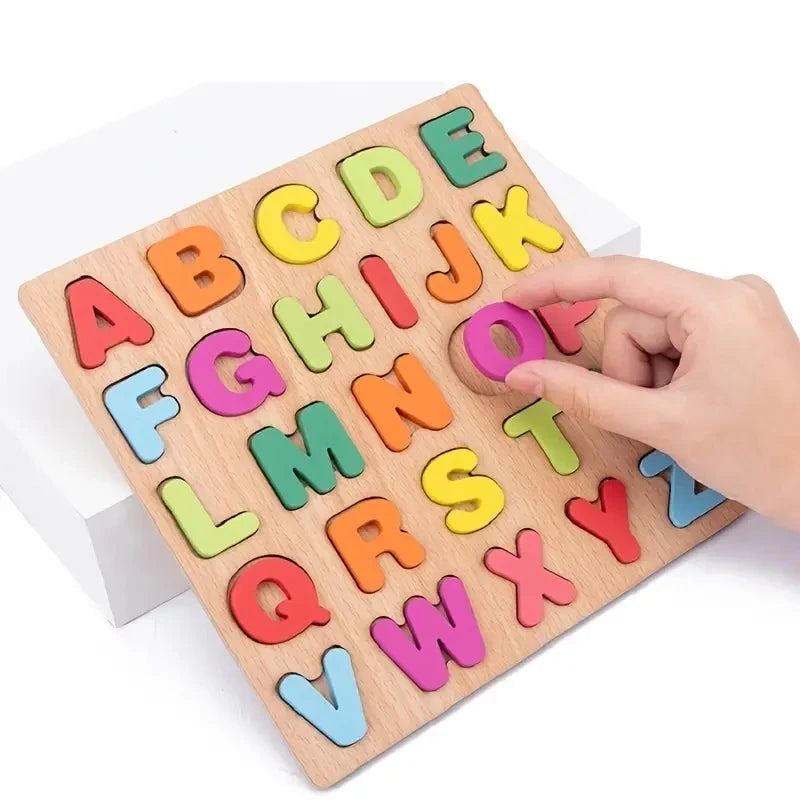 Colorful Alphabet Number Wooden Puzzles Kids Intelligent Matching Game Preschool Children Early Educational Toys