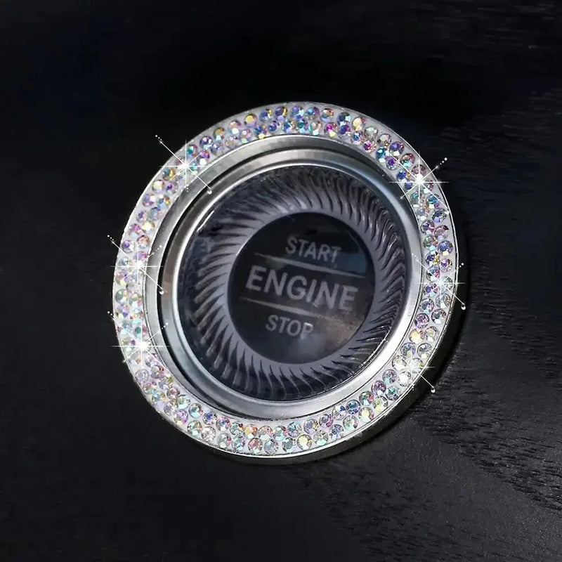 Auto Key Ring Stickers Bling Engine Start Stop Button Decoration Ring Shine Rhinestone Car One-click Engine Ignition Decals