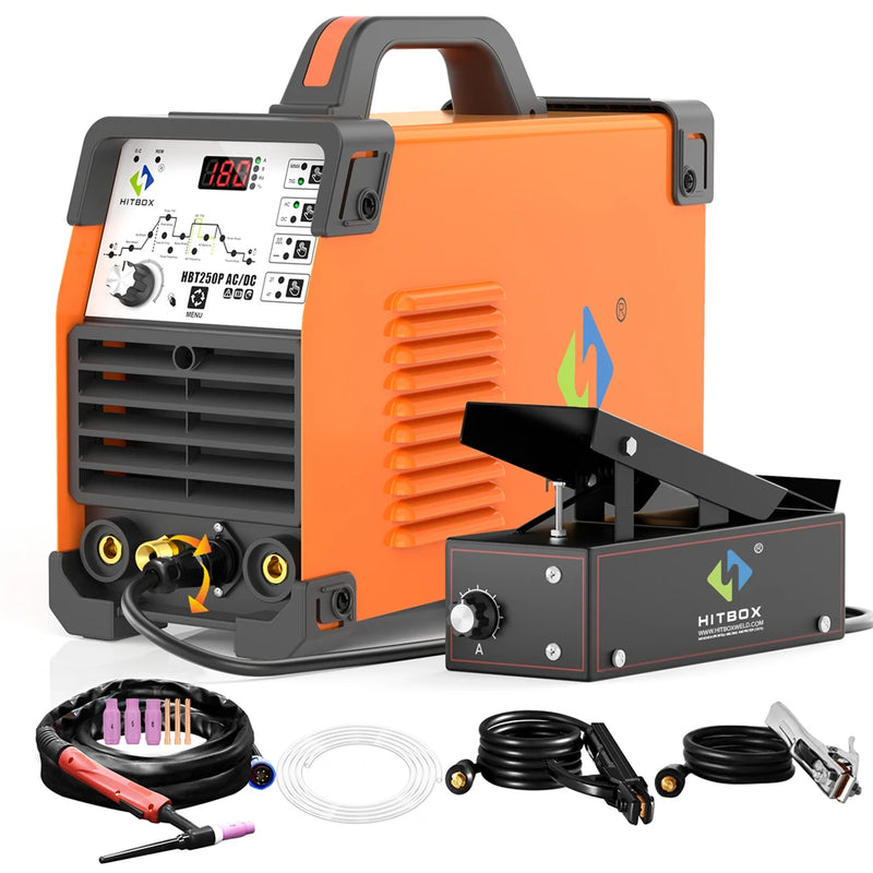 HITBOX HBT250P AC/DC Aluminium Tig Welding Machine IGBT Inverter 2T/4T HF TIG/MMA ARC Stick Argon Precise Digital Pulse Welder