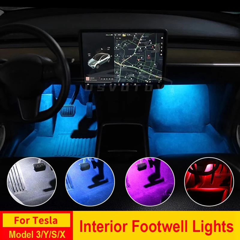 Interior Footwell Lights For Tesla Model 3/Y/S/X Accessories 2023 2022 2021 Ultra-Bright Car LED Trunk Puddle Door Ambient Bulbs