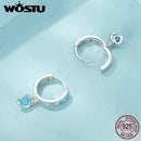 WOSTU 925 Sterling Silver Blue Heart-shaped Turquoise Hoop Earrings For Women Shiny CZ Drop Dangle Earrings Pendientes Jewelry