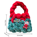 Women Hand-Woven Bag Icelandic Wool Chunky Knit Bag Hollow Out Soft Contrast Color with Short Handle Ladies Christmas Santa Bag