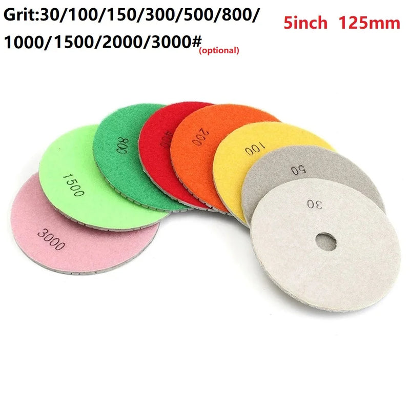 5 Inch 125mm Diamond Polishing Pad Kit Wet/Dry For Granite Stone Concrete Marble Polishing Use Grinding Discs Polishing Tools