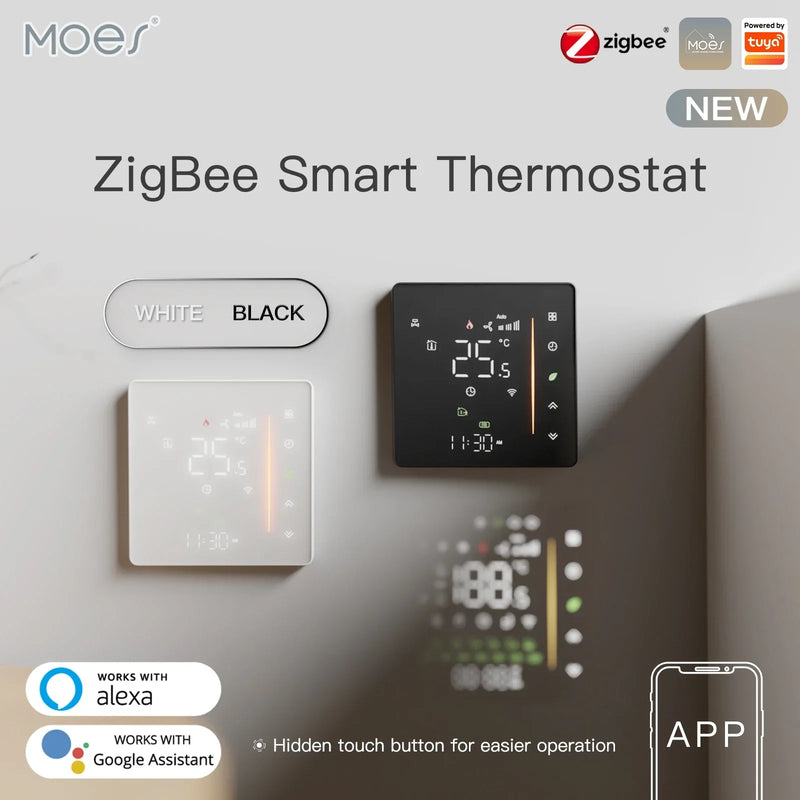 Moes Zigbee Thermostat Room Temperature Controller of Water/Electric Floor Heating Gas Boiler Humidity Tuya Work with Alex 5A16A