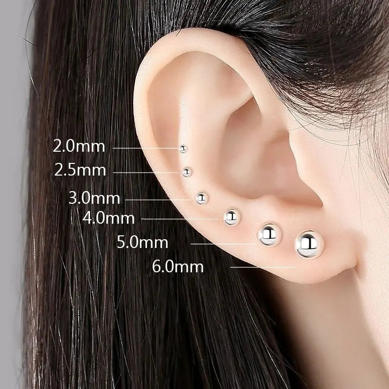 2-6mm Pure Sterling Silver Small Ball Stud Earrings for Women Girls Rook Helix Tragus Standard Lobe Daith Piercing  Jewelry gift