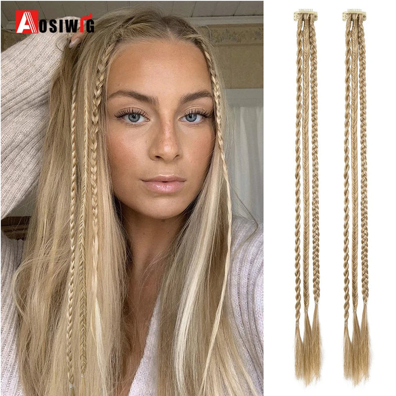 Braid Clip in Hair Extensions 2Pcs Braids Long Synthetic Ponytail Hairpieces For Women Girls Daily Christmas Cosplay