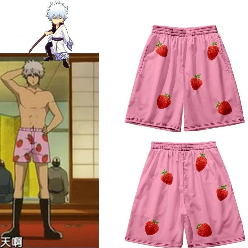 Anime Gintama Gin San Ichigo Strawberry 3D Print Board Shorts Trunks Summer Quick Dry Beach Men Women Short Pants