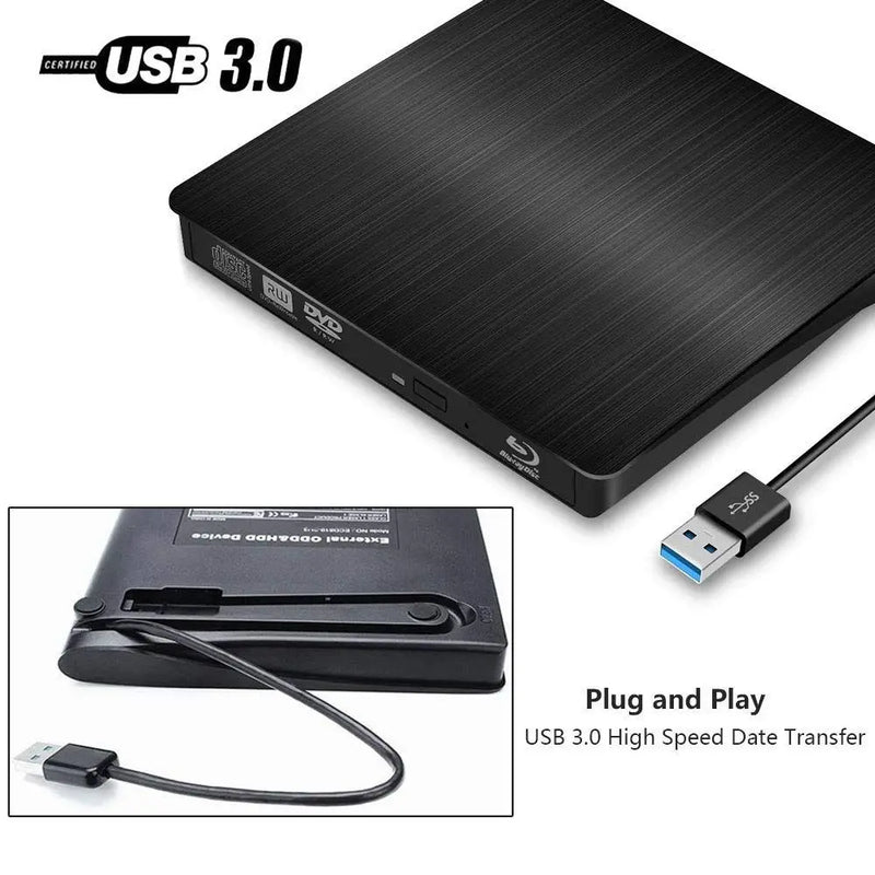 External Blu Ray Portable CD Drive USB 3.0 3D Blu-ray DVD Player DVD CD Burner/Writer/Reader BD-ROM for PC Computer Notebook